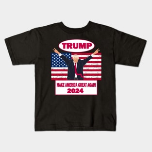 Trump Political 2024 Presidential Campaign America Flag Kids T-Shirt